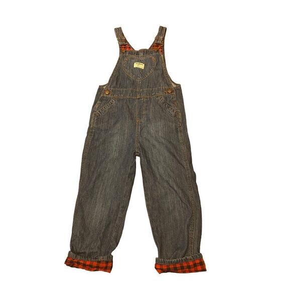 Oshkosh B'gosh Vestbak Overalls Denim Blue Heart SZ 5T ROLLED RED PLAID CUFF - Picture 4 of 12